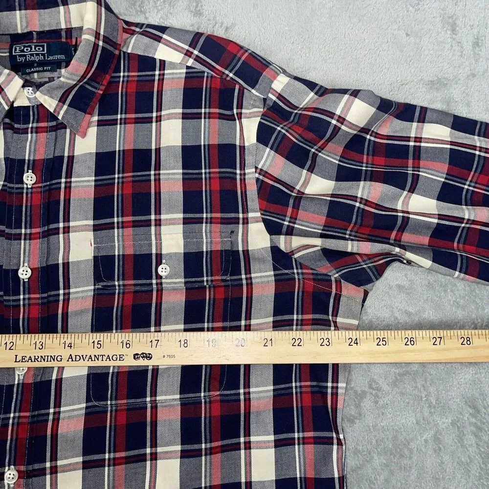 Vintage Ralph Lauren Shirt‎ Mens Large Red White  Blue Tartan Plaid Button Up